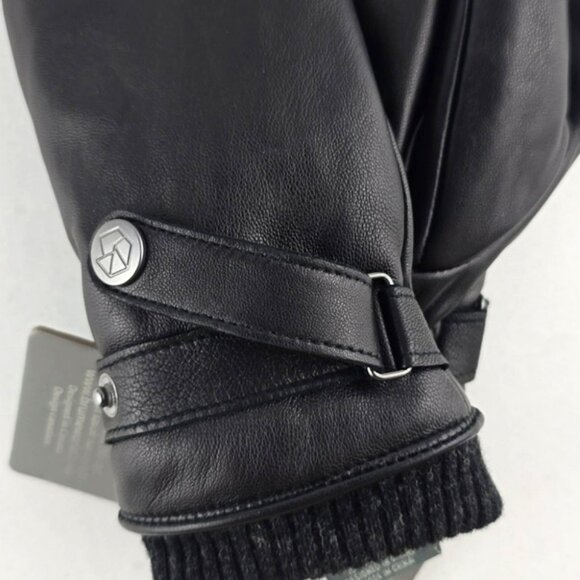 BRUME Bromont Women's Black Leather Mittens Faux Plush Lined Knit Cuffs Size S - Picture 5 of 10